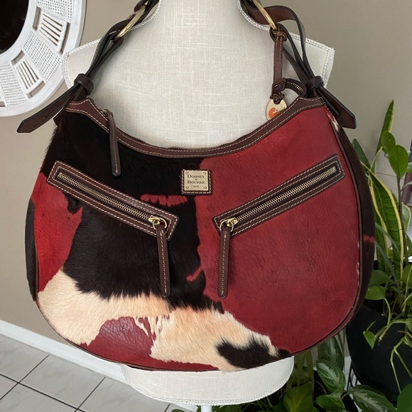 RARE Dooney & Bourke Calf Hair Fur-on STAINS INSIDE Large Leather Bag - Picture 2 of 16